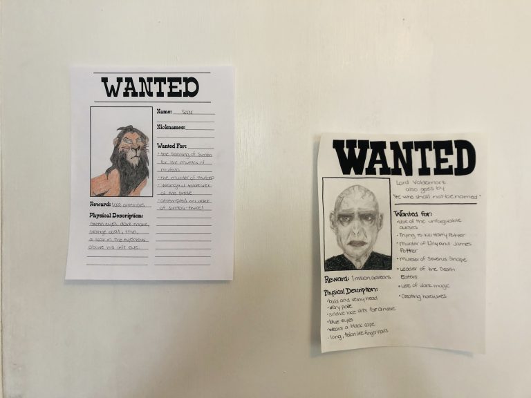 Wanted Posters for Story Villains Handout