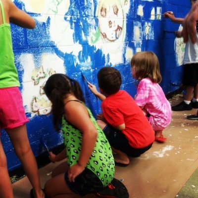 Children painting mural