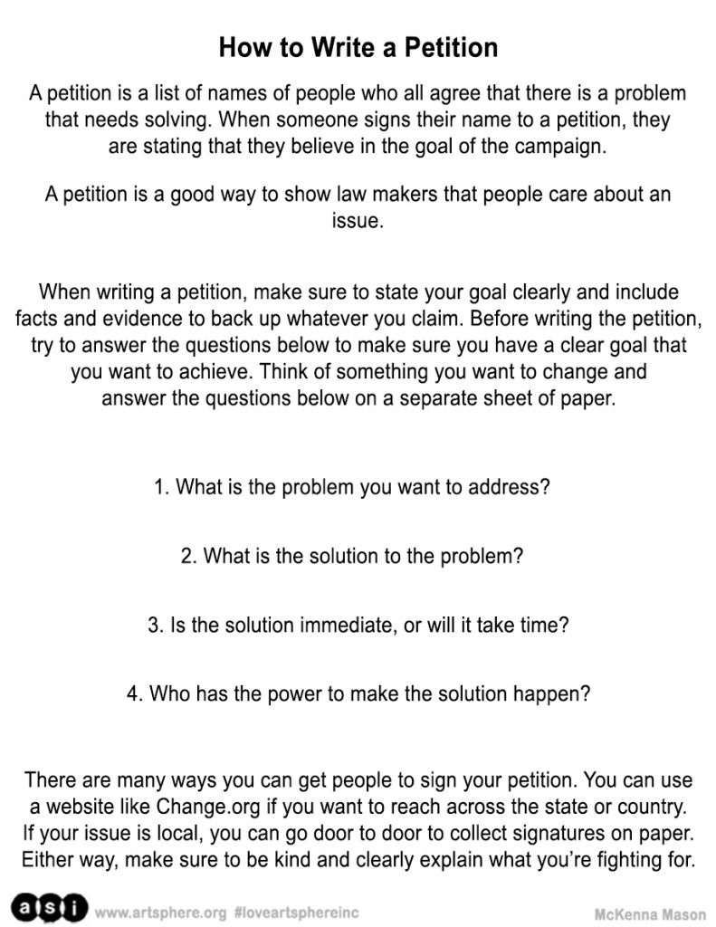 How to Write a Petition – Art Sphere Inc.