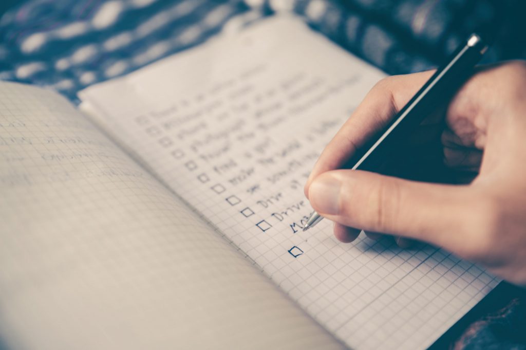Writing down a checklist