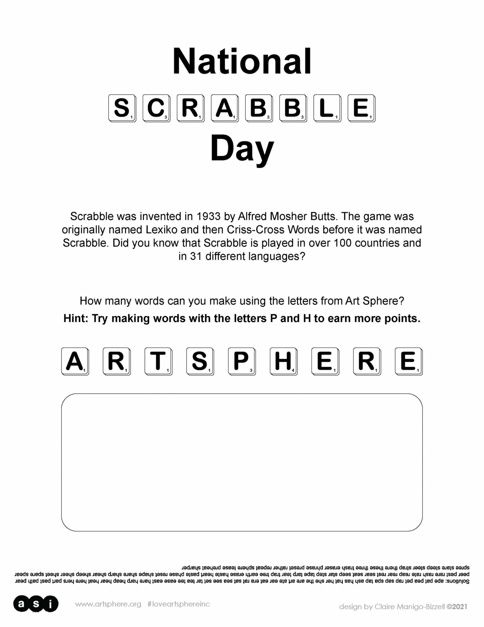 National Scrabble Day Handout Art Sphere Inc.