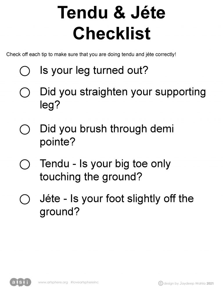 Tendu and Jete Checklist