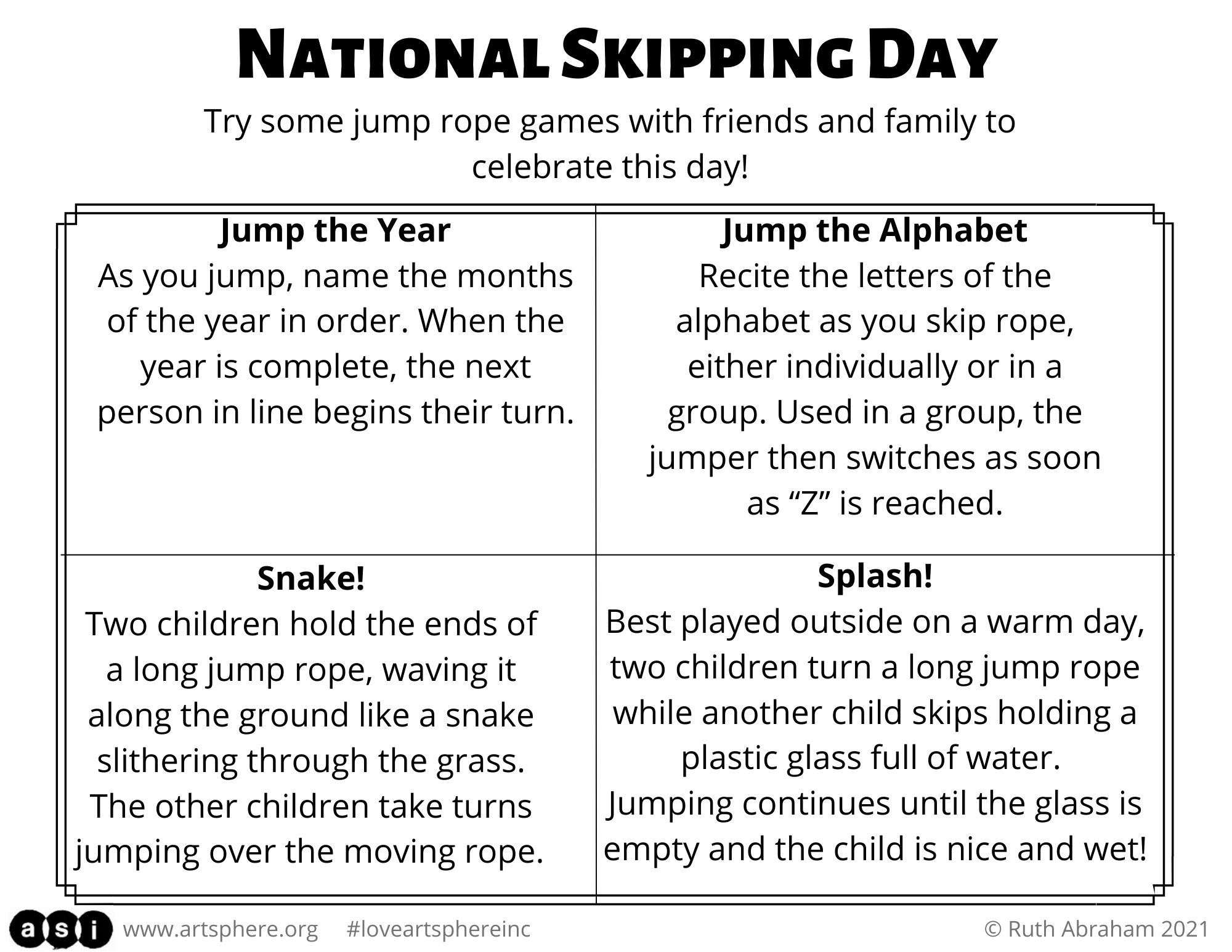 National Skipping Day Art Sphere Inc.