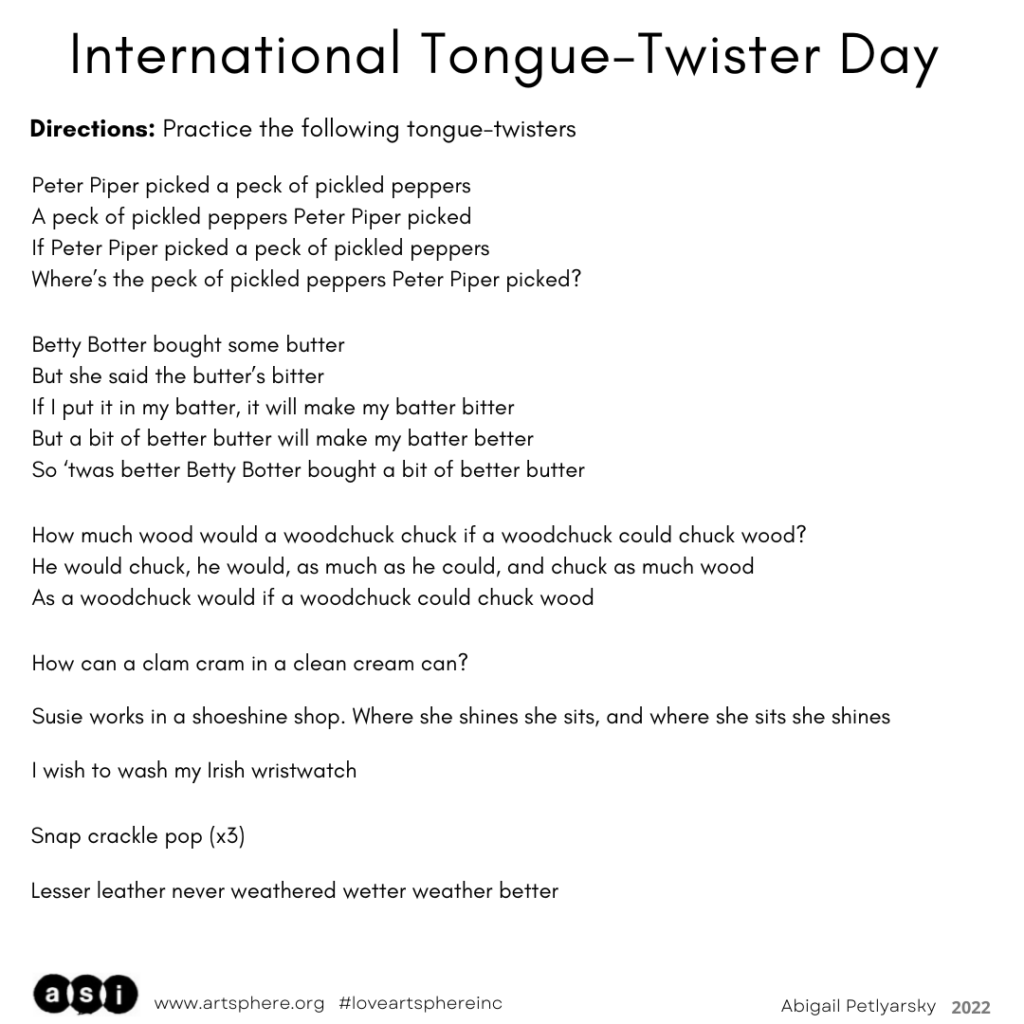 International Tongue Twister Day Art Sphere Inc