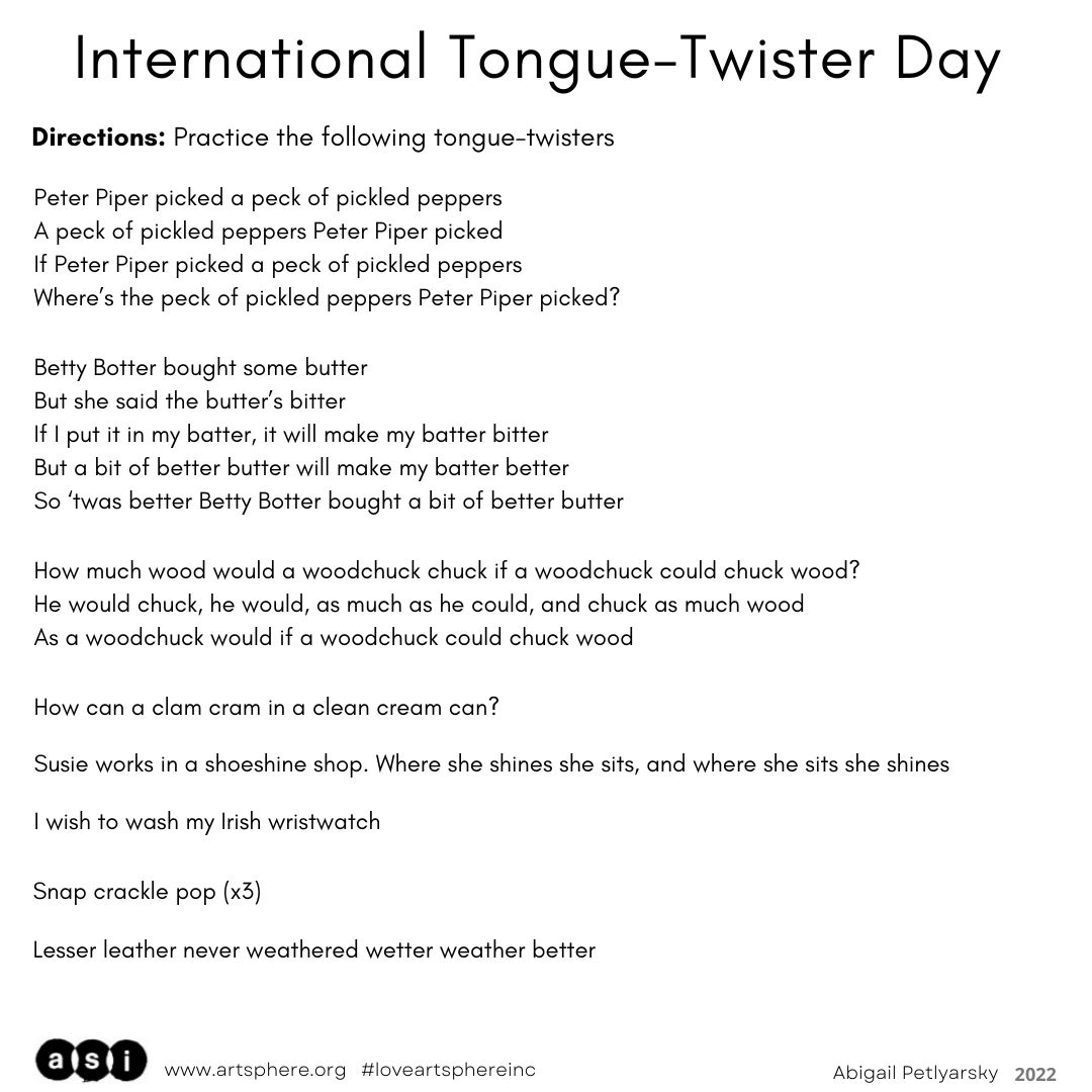 NATIONAL TONGUE TWISTER DAY Art Sphere Inc.