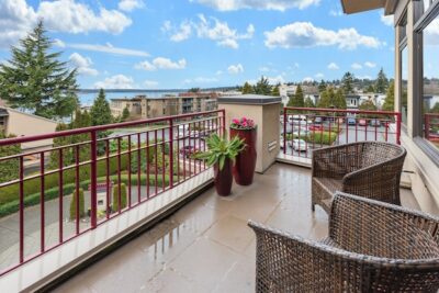 Balcony looking out into a lake.