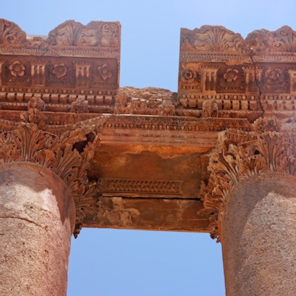 Ancient columns with acanthus leaves carved out in the top