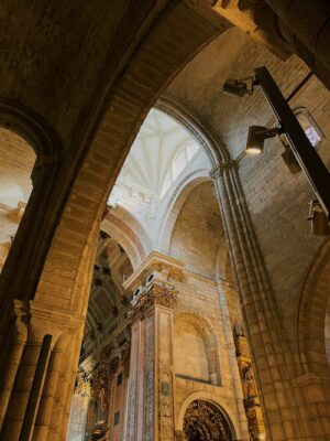 Interior of an old brick stone building with vaulted ceilings