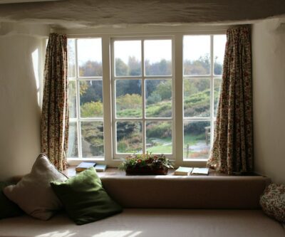 Window with a view of a forest just a few hundred feet away