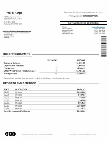 Bank Statement Handout - Art Sphere Inc.