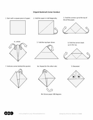 Oragami Bookmark Corner Handout | Art Sphere Inc.