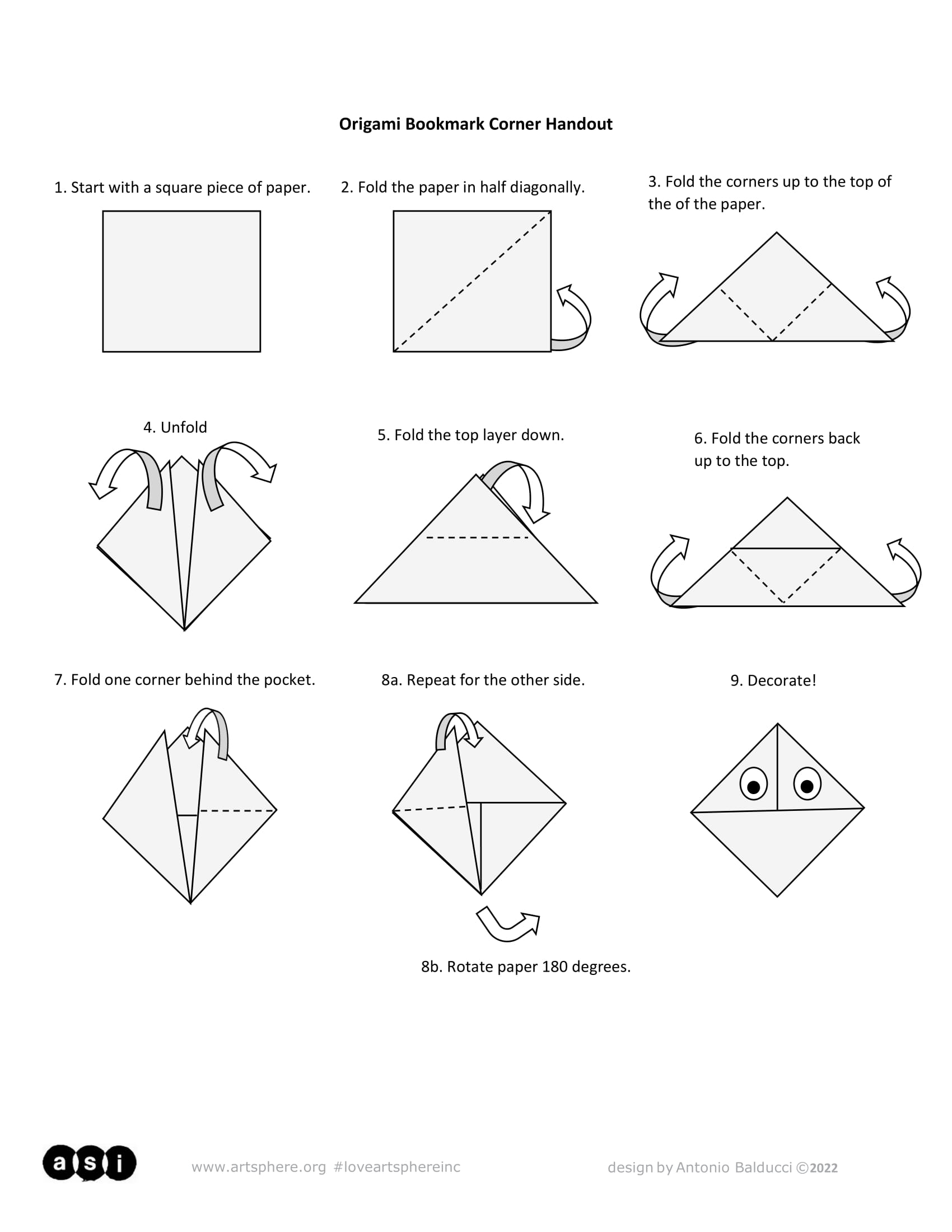 Origami Bookmark Corner Handout - Art Sphere Inc.