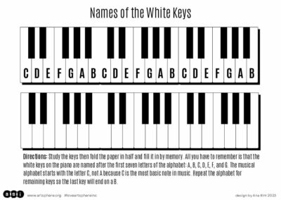 Names of the White Keys Handout | Art Sphere Inc.