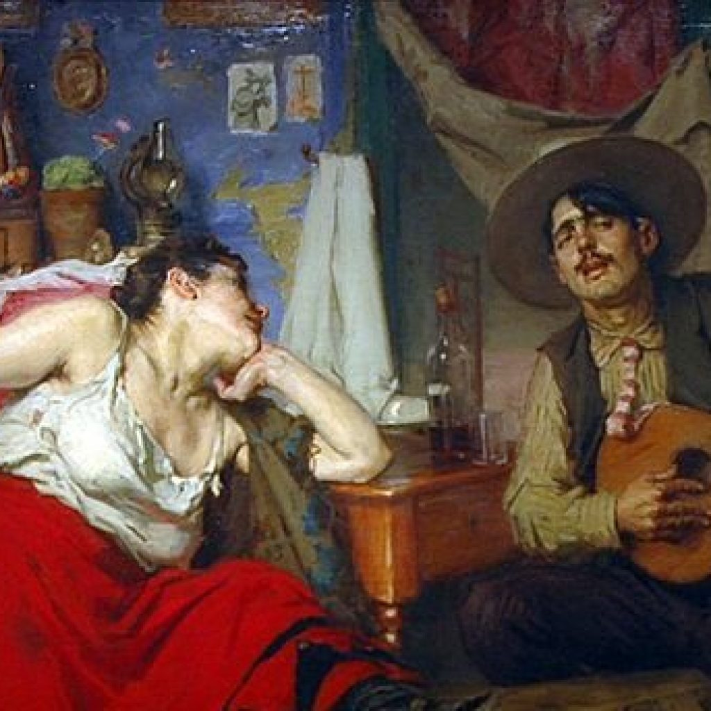 Painting by Jose malhoa fado depicting a Guitarra Portuguesa being played