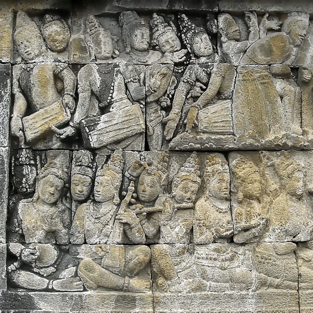 Borobudur relief depicting musicians