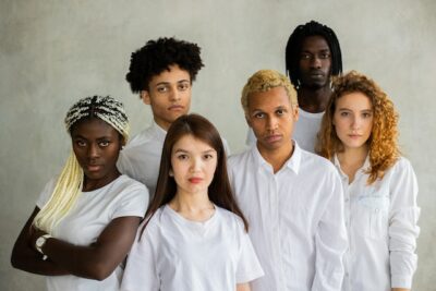 Group of diverse young people with different appearances