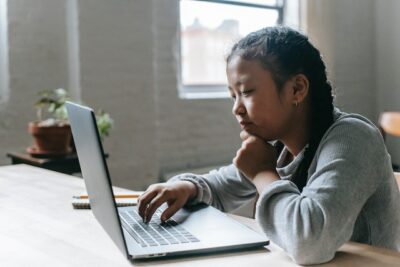 Girl concentrating on computer